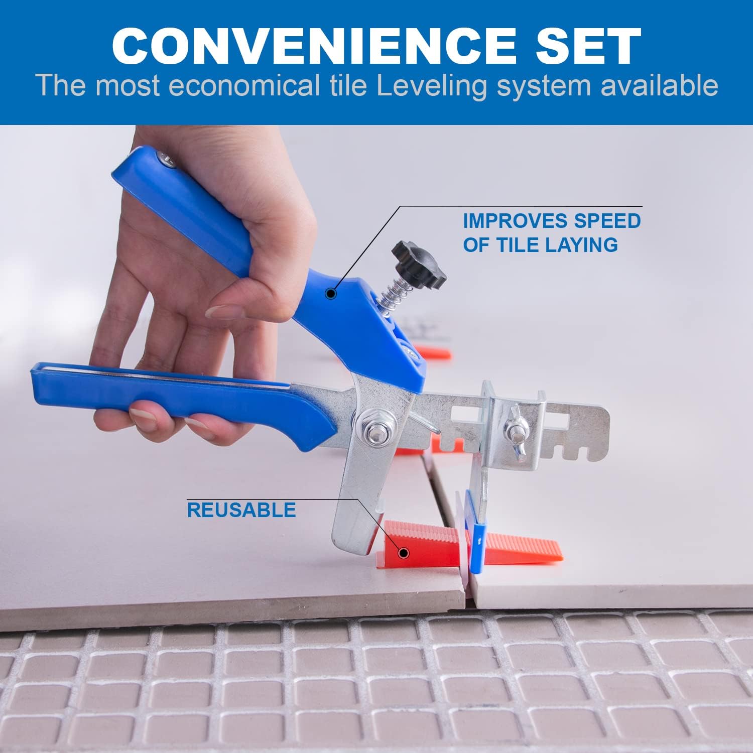 Tile Leveling System 1/8 Inch, 500-Piece Tile Spacers Clips and 100-Piece Reusable Wedges, Reusable Tile Installation Tool Kit for Building Walls & Floors - - 