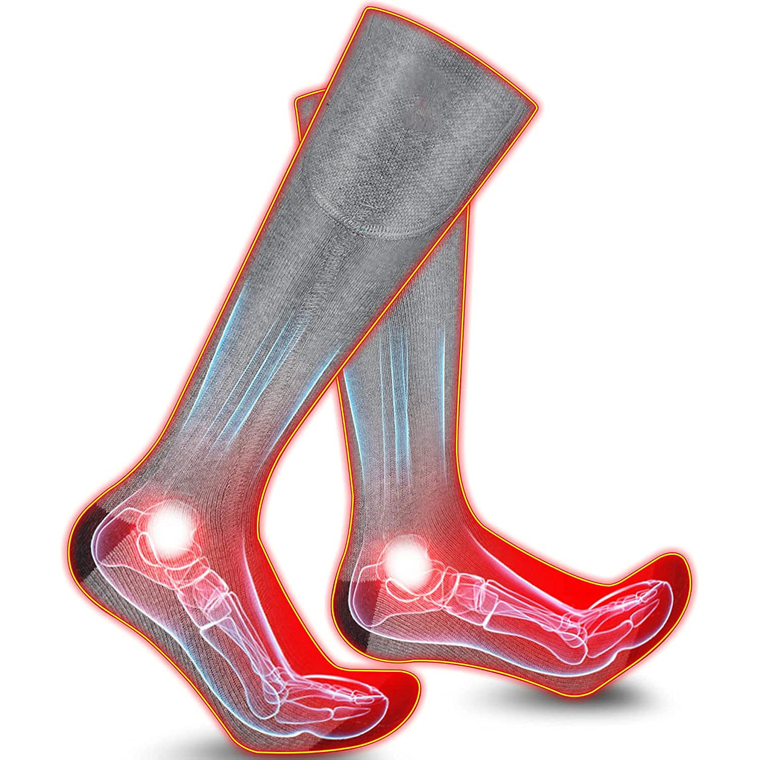 Chaussettes chauffantes pour Hommes et Femmes, 3 réglages de Chauffage Chaussettes chauffantes Thermiques améliorées avec Batterie 4000 mAh Chauffant la Semelle, Le Cou-de-Pied et Le Talon