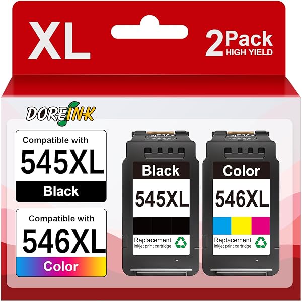 DOREINK 545XL 546XL Replacement for Canon Druckerpatronen 545 546 XL PG-545XL CL-546XL Multipack for Canon Pixma TS3150 TS3151 TS3350 MG2550S MG2550 MG2950 TR4550 TR4551 MX495 (Black and Colour) - 1