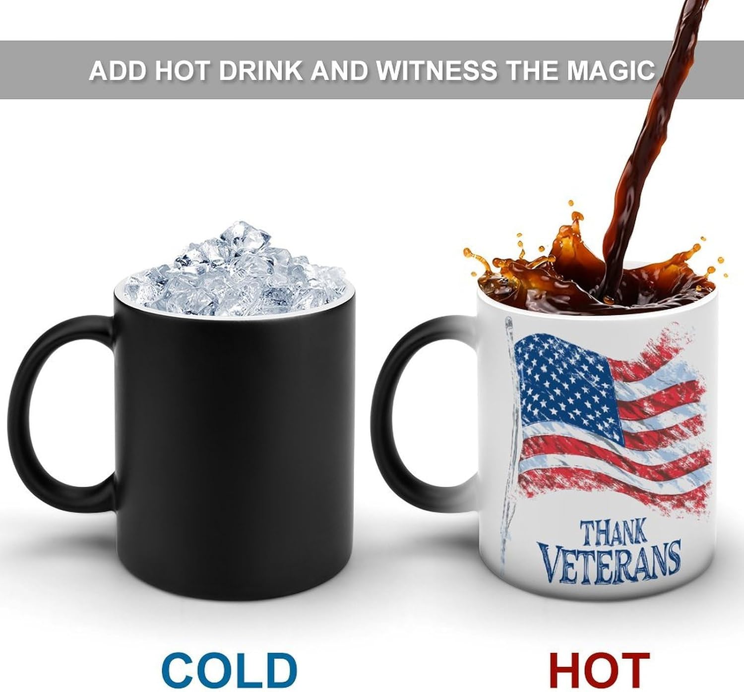 U.S.A Flag Thank Veterans Color Changing Mug Heated Ceramic Cup Heat Sensitive Coffee Mug Fun Gift