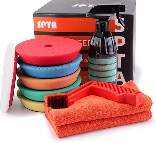 SPTA Almohadillas de pulido, 5 almohadillas pulidoras orbitales de 6 pulgadas y 5.906 in y 1 almohadilla de pulido de microfibra, almohadilla de