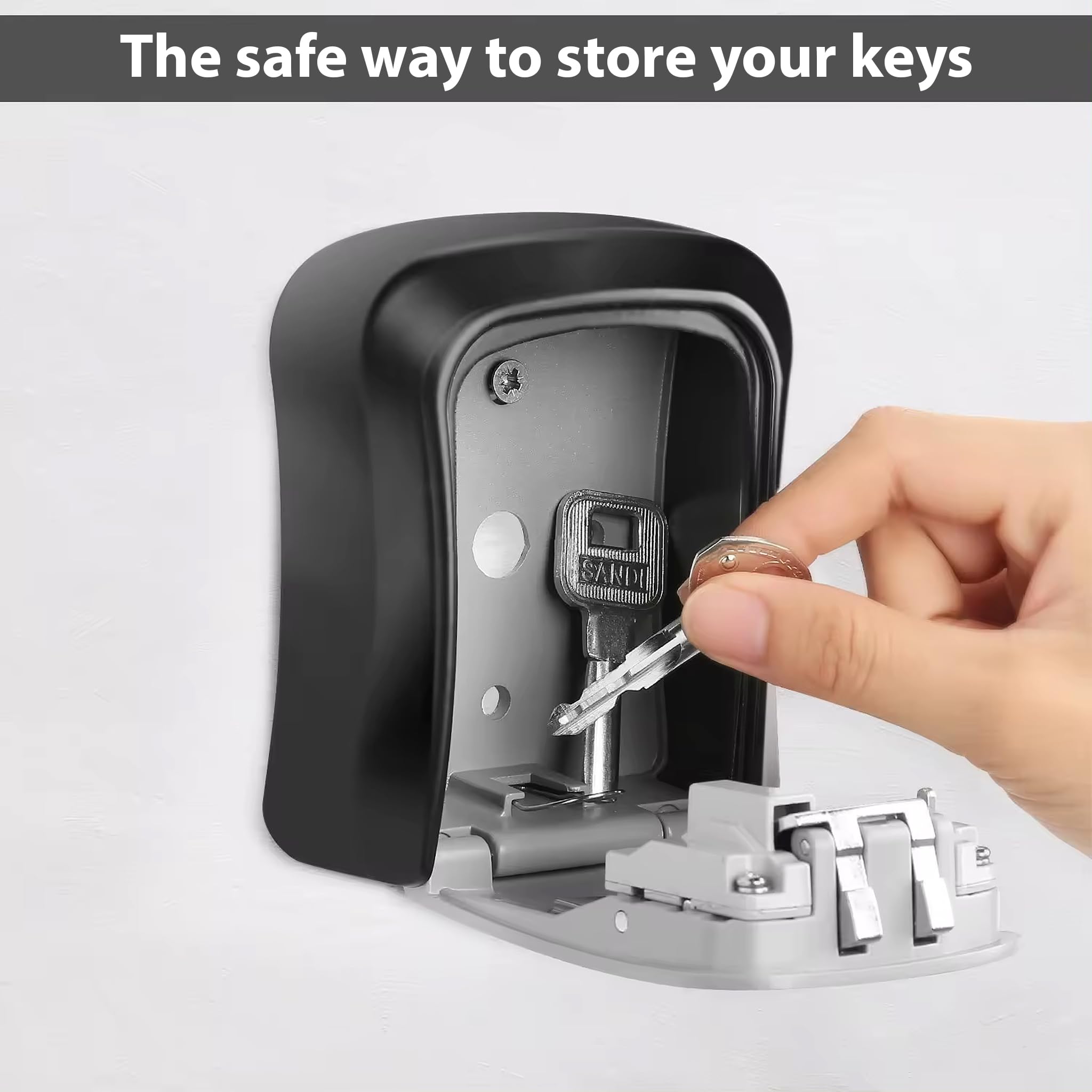 IndoTeam Key Safe Wall Mounted, Key Holder Lock Box with Code, Lockbox for Keys Outdoor, Keysafe Wall Mounted Outside - Image 2