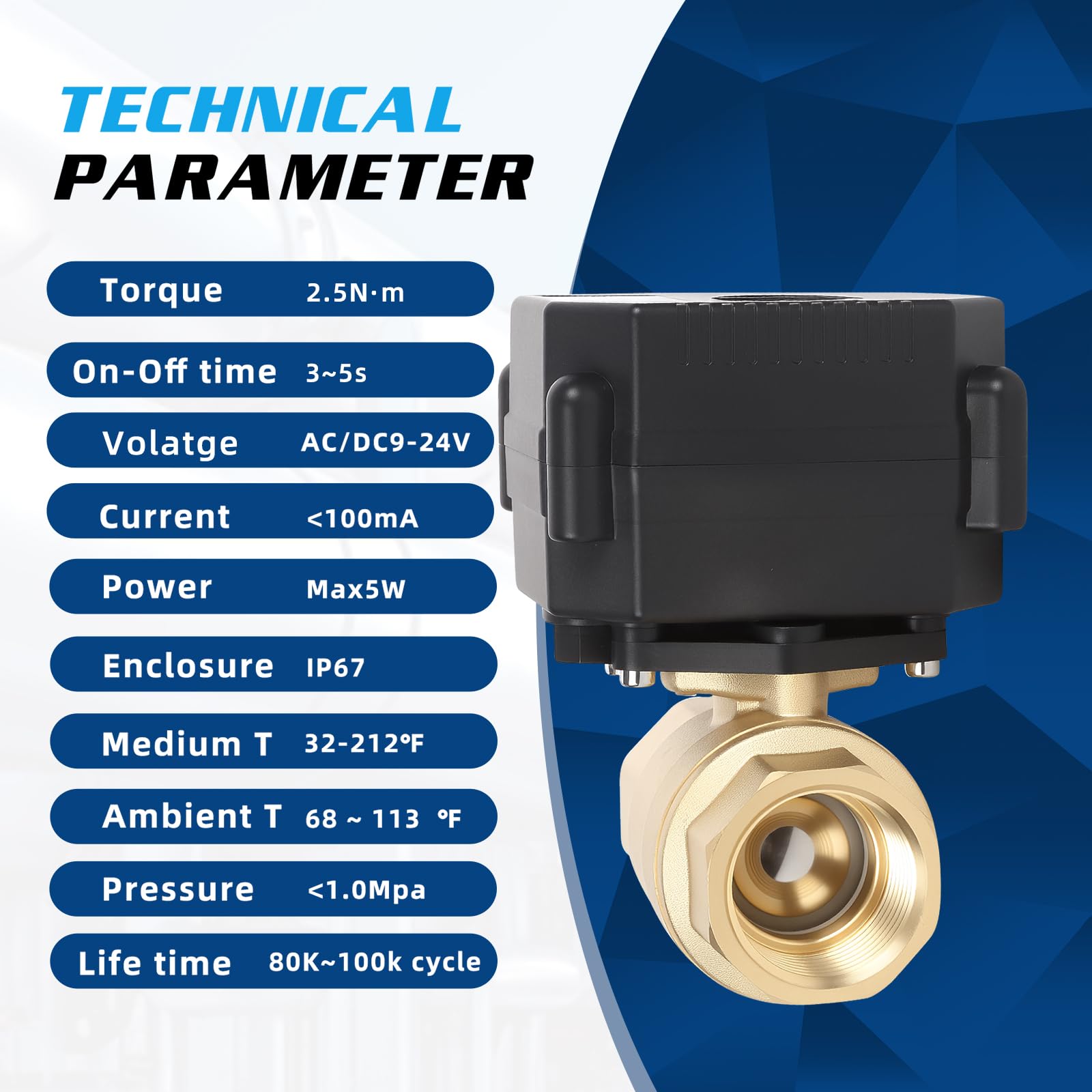 U.S. Solid Motorized Ball Valve- 3/4" Brass Ball Valve with Standard Port, 9-24V AC/DC and 2 Wire Auto Return Setup (Pack of 12) product image 22