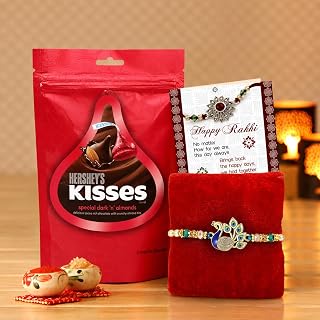 TIED RIBBONS Rakhi for Brother with Greeting Card Roli Tikka Chocolate Combo Gift Set - Designer Rakhi for Brother Bhaiya with Chocolates Pack