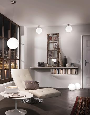 EGLO 85266A Rondo Collection Round Table Lamp with Glass Ball Shade for Living Room, Bedroom, Dorm, and Office, 60W, 12-Inch, Silver/Frosted Opal