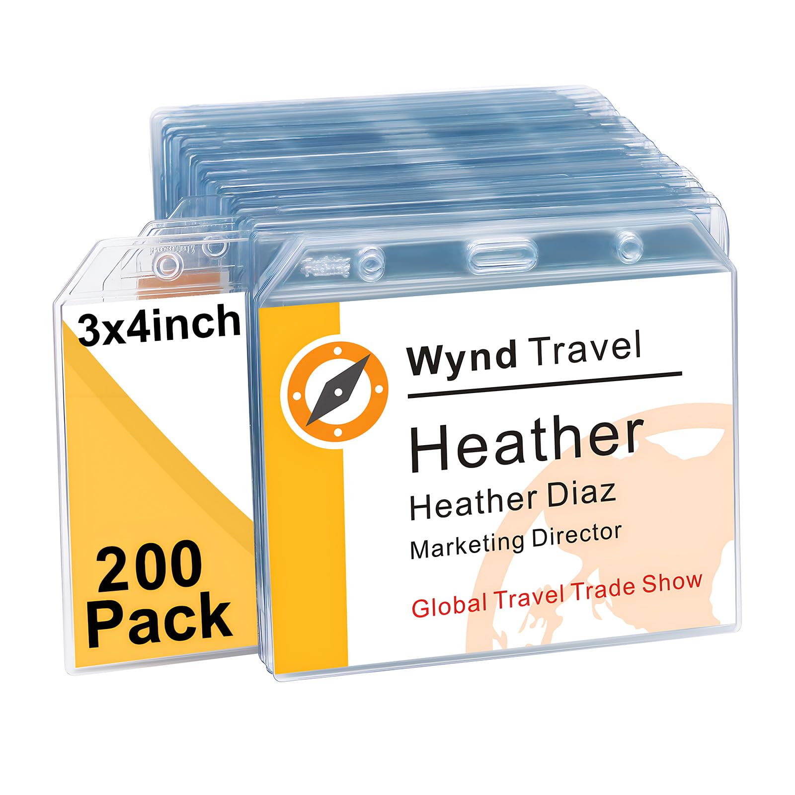 200 Pack Clear ID Badge Holders - No Zipper, 4x3" Card Size, 5 Holes For Lanyards