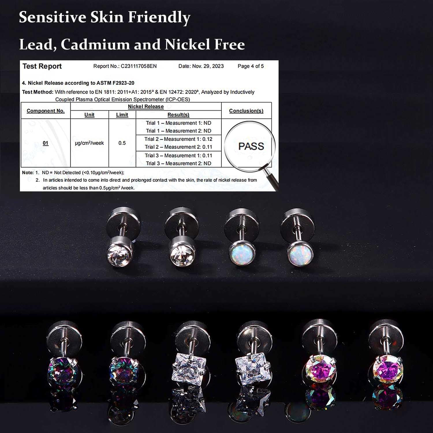 Jstyle Surgical Steel Earrings for Women Men Hypoallergenic Stud Earrings for Sensitive Ears Flat Back Earrings Stud 20G Stainless Steel Cartilage Earring Opal CZ Small Flatback Stud Earrings Women - Image 3