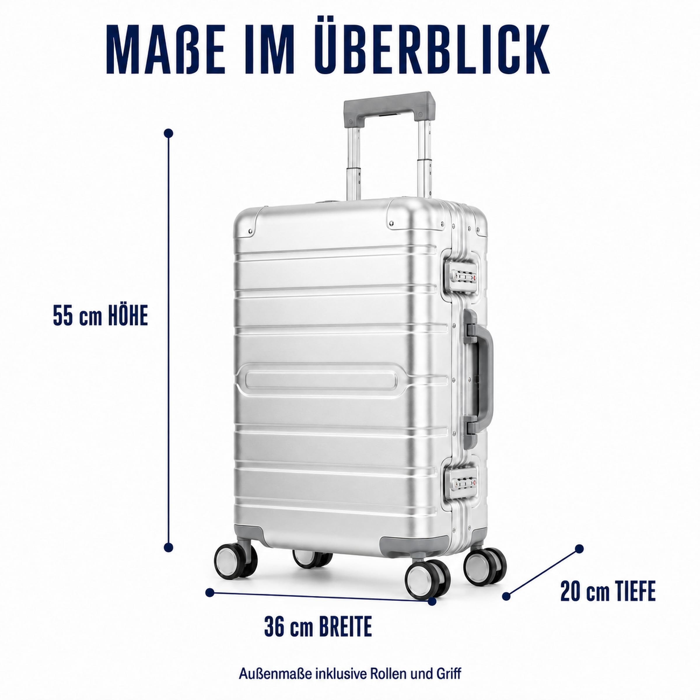 Travelhouse® Oslo Handgepäck Koffer Trolleys ohne Reißverschluss Silber 39L