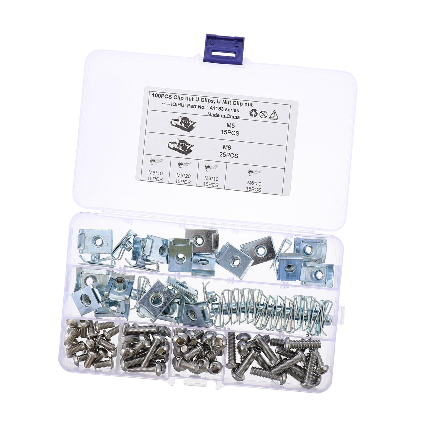 Juego de 100 tuercas de lengüeta y clips en U de acero inoxidable para coches 8