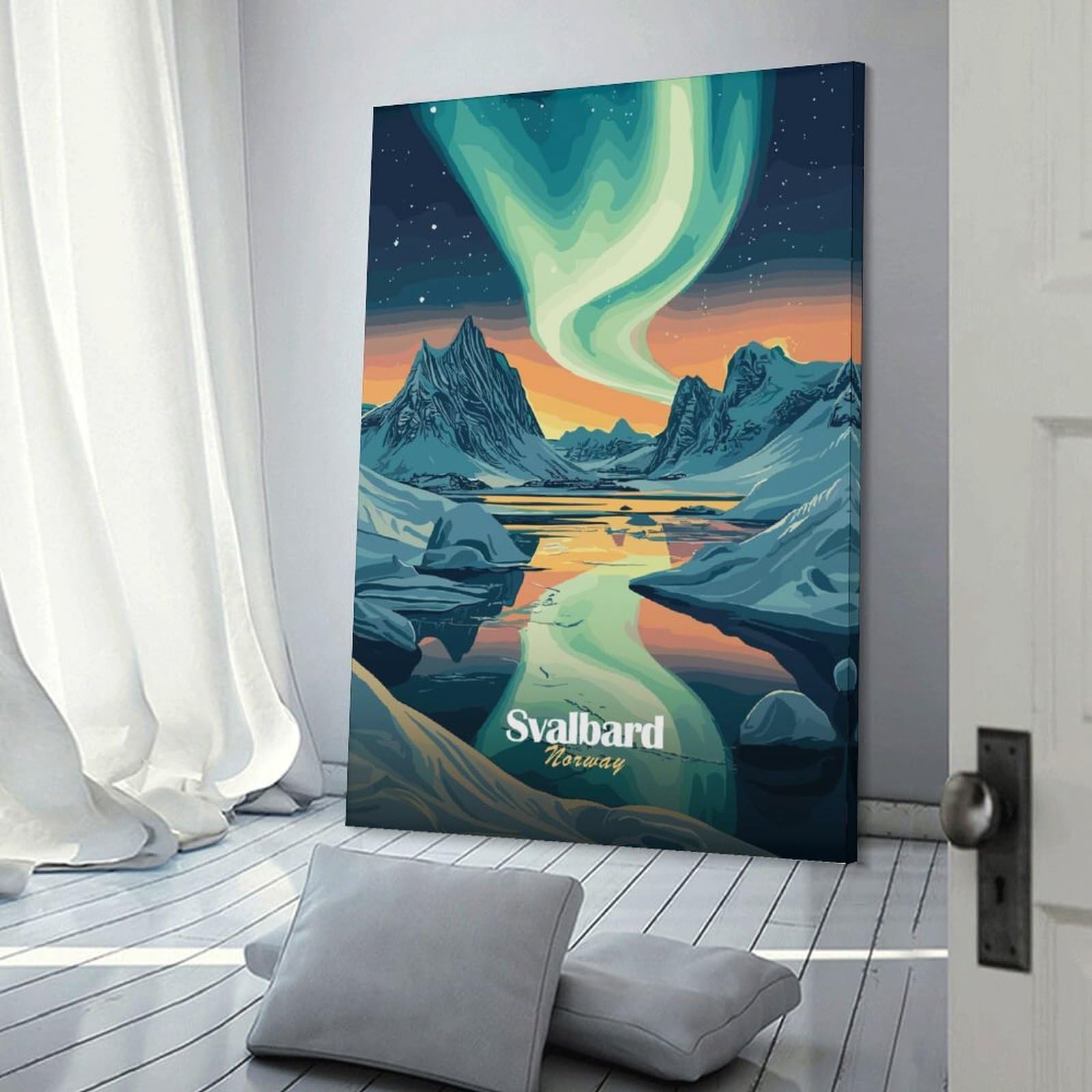 Junmoney Svalbard Aurora Borealis Wall Art Print 12x18inch(30x45cm), for Lounge, Study, Hallway Or Flat Walls, Decorative Artwork with Broad Appeal