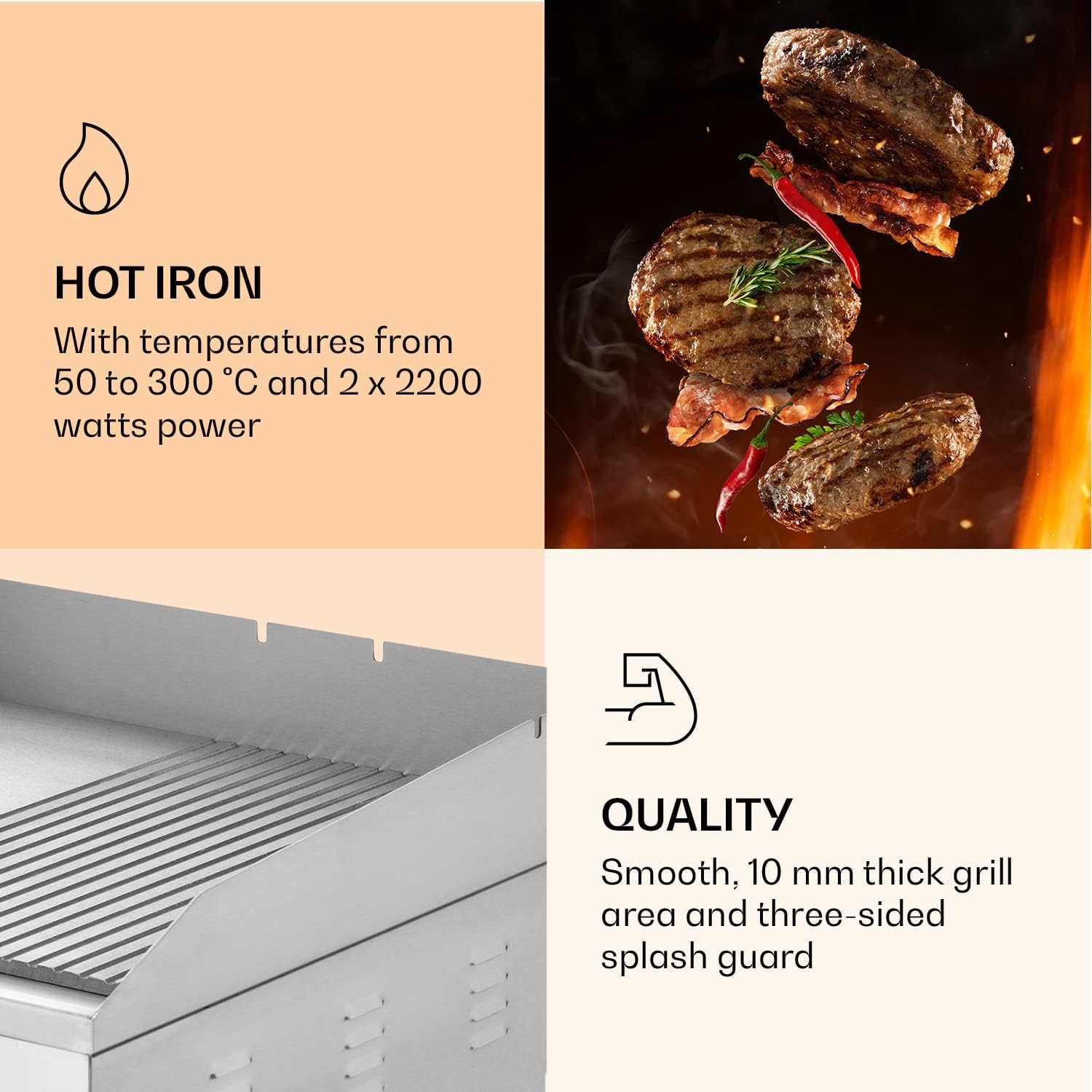 Klarstein Barbecue Elettrico, Griglia Elettrica Senza Fumo, Piastra Elettrica per Cucinare, Display LED, 2 Spatole, Bistecchiera Elettrica in Acciaio Inox, per Camping e Ristorante, 200W Argento Klarstein Barbecue Elettrico, Griglia Elettrica Senza Fumo, Piastra Elettrica per Cucinare, Display LED, 2 Spatole, Bistecchiera Elettrica in Acciaio Inox, per Camping e Ristorante, 200W Argento
