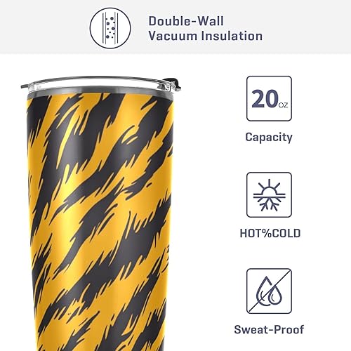 Miniatura 4 de Taza de acero inoxidable con tapa de pajilla, diseño de leopardo, amarillo, negro, de piel de animal, taza de viaje de 20 onzas para café, vasos