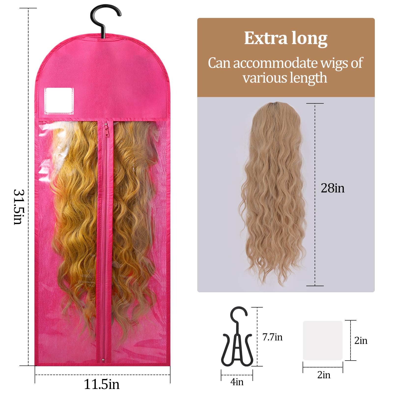 12 extra lange Perücken-Aufbewahrungstaschen mit Aufhänger, Haarverlängerung, Perücken-Aufbewahrungsbeutel für mehrere Perücken mit Etiketten, Organizer, staubdicht, Perückentasche, Zuhause, Reisen