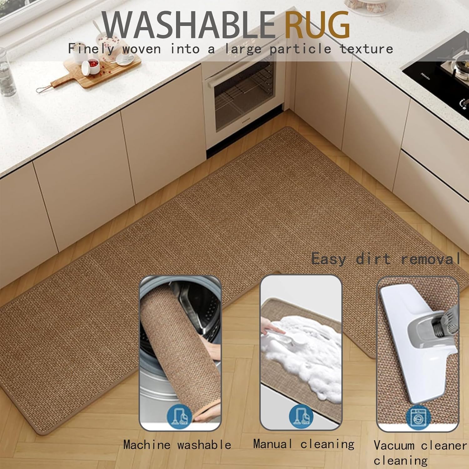 Anti-Slip Corner Kitchen Rug, Kitchen Mats for Floor,1 Piece L-Shaped Floor Mats,Super Absorption Linen Corner Mat for Home,Kitchenblack Right-L,39''X59''X18''