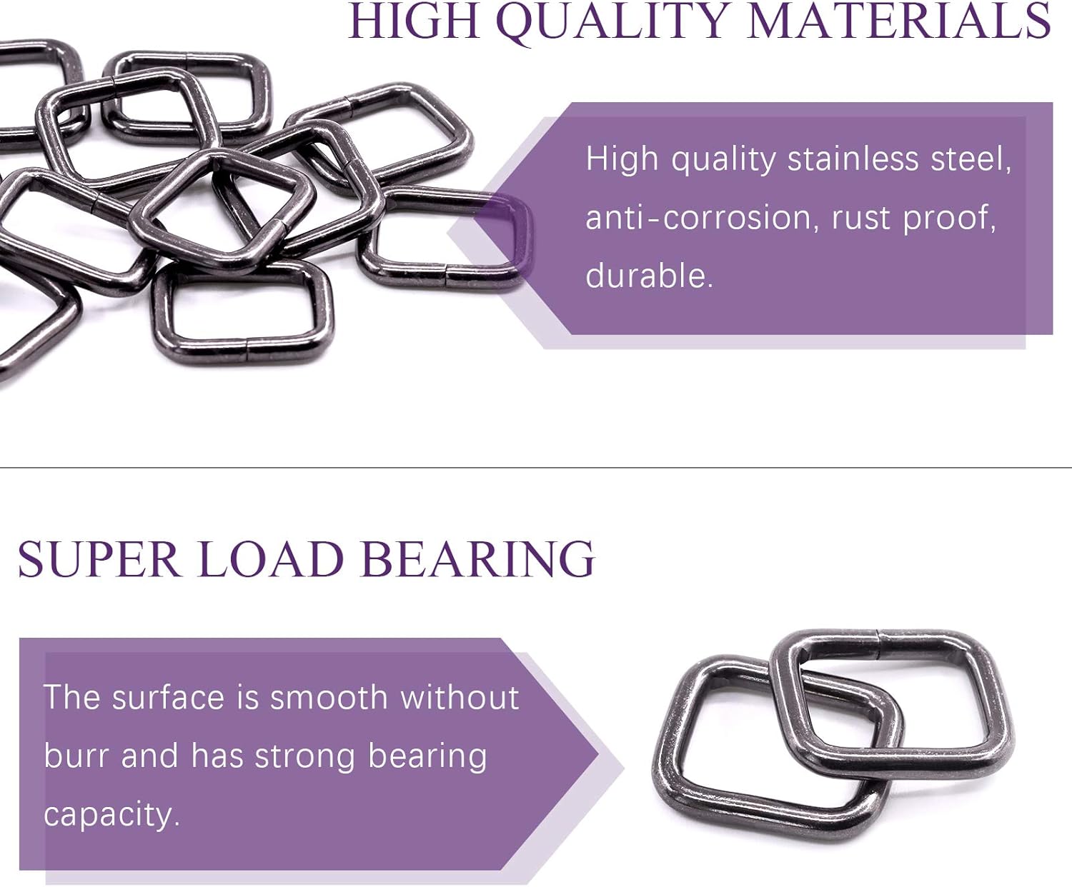 Swpeet 60Pcs 3/4 Inch - 20mm Gun-Black Metal Rectangle Ring, Webbing Belts Buckle Metal Rings for for Belt Bags DIY Accessories Keychains Belts and Dog Leash (Gun-Black, 3/4 Inch) - Image 3