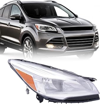 For 2013 2014 2015 2016 Ford Escape Halogen Headlight Headlamp Assembly w/o DRL Replacement Right Passenger Side Chrome Housing Clear Lens OEM FO2503309C