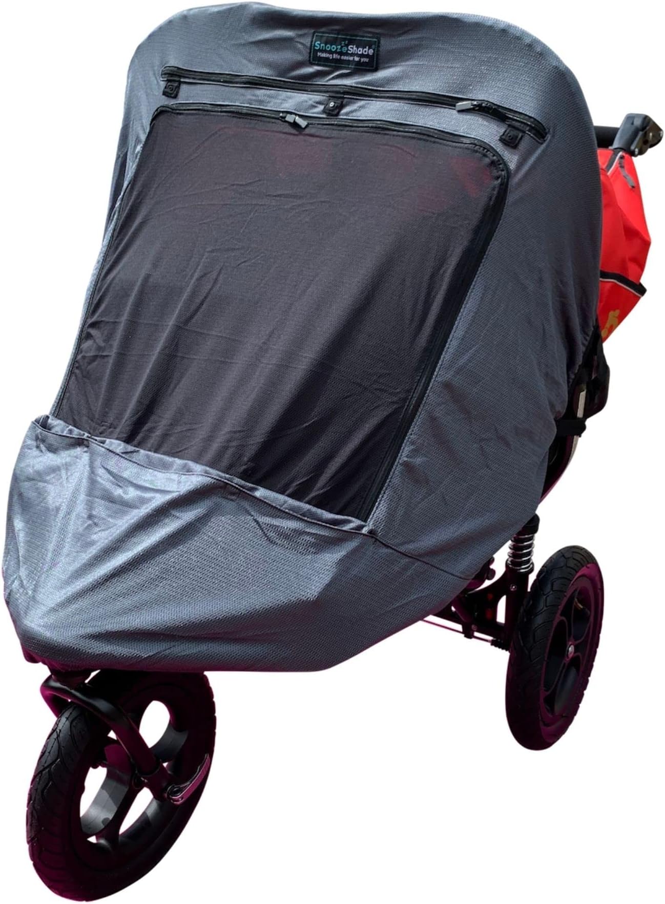 SnoozeShadeTwin Deluxe – Breathable Mesh Sun Shade for Twin Strollers with Peek-a-Boo Window – Blocks 97.5% UV (UPF 40+) – Double Stroller Blackout Sleep Cover, Universal Fit for Side-by-Side Buggies
