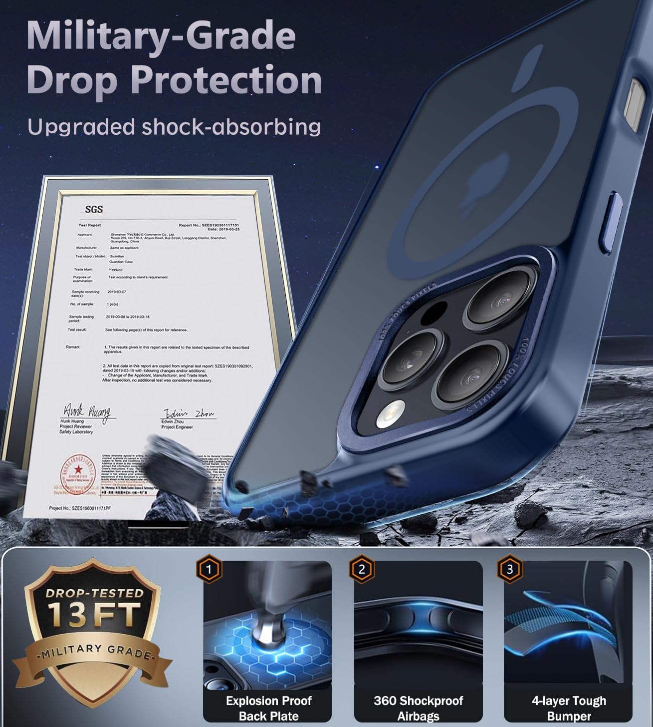 Newfuture Designed for iPhone 16 Pro Case with Magnetic [13 FT Military Drop Protection] [Compatible with Magsafe] Slim Translucent Matte Shockproof with Anti-Fingerprint Phone Case,Navy Blue - Image 5