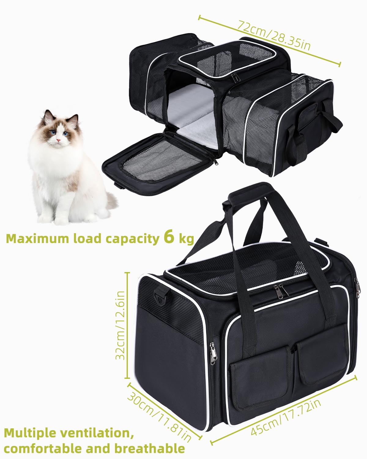Transportbox Katzen, Katzentransporttasche, Faltbar, Katzentransportbox mit Abnehmbarem Plüschkissen Katzentasche, Tragetasche Katze, Cat Transport Box, Haustiertragetasche