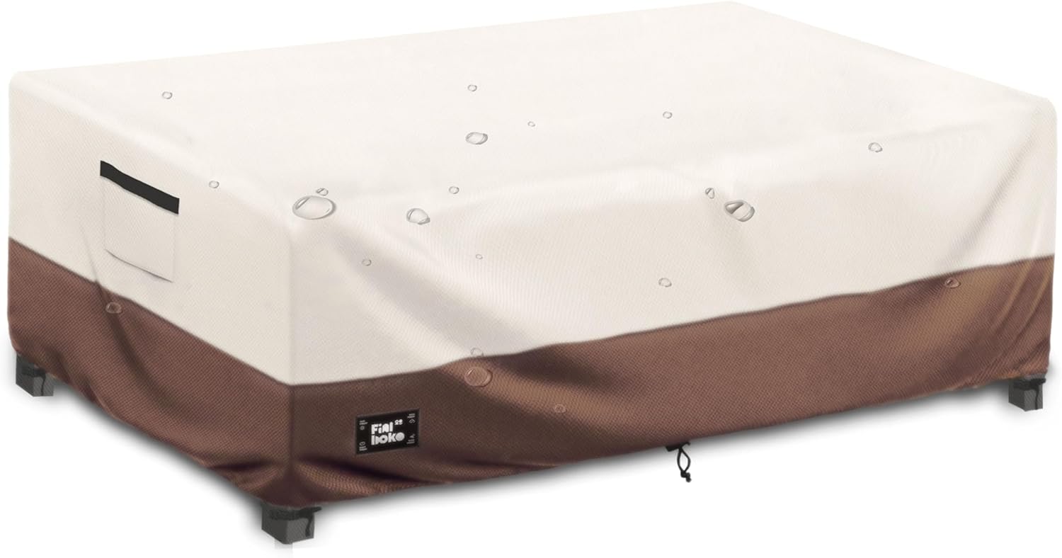 Patio Coffee Table Cover, 42"L x 26"W x 16"H Patio Rectangular Side Table Covers,100% Waterproof 600D Heavy Duty Outdoor Table Cover,Beige&Brow