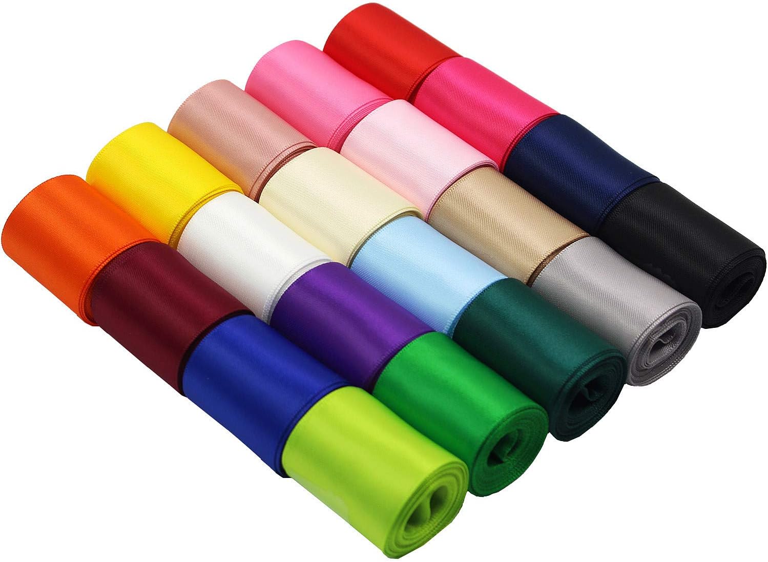 1-1/2 Inch Wide Solid Color Double Sided Polyester Satin Ribbon 20 Colors X 2 Yard Each Total 40 Yds Per Package