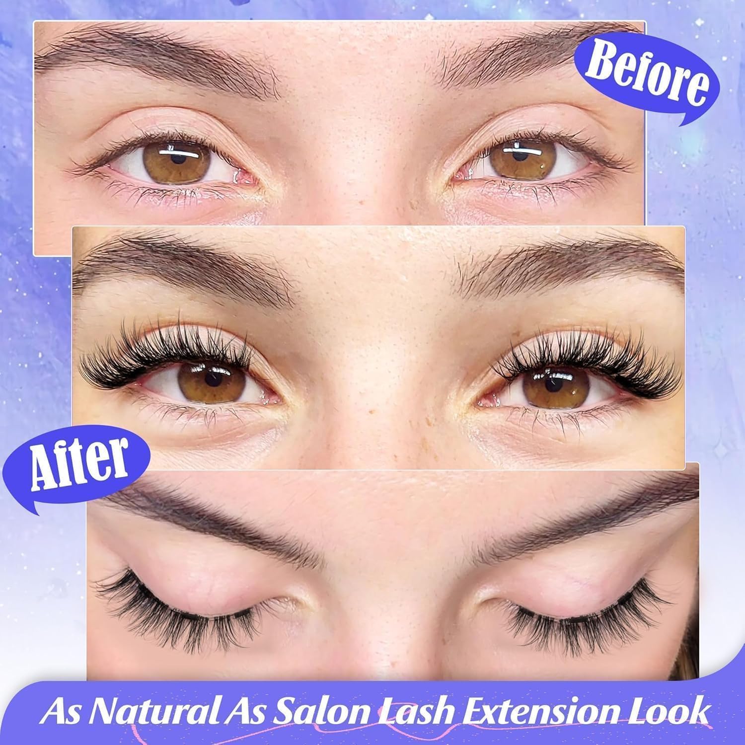 VEPROIX Magnetic Eyelashes Without Eyeliner, Natural Reusable Lashes with Applicator, No Glue Needed, 1 Pair 2