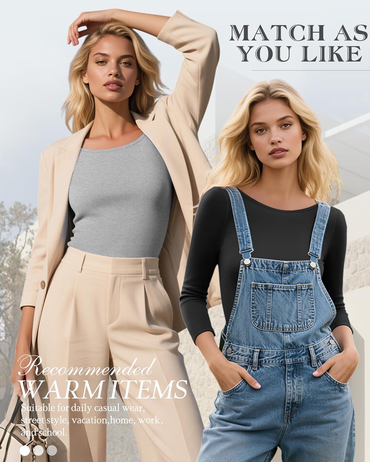 Ficerd 3 Pack Women's 3/4 Sleeve Boat Neck T Shirts Slim Fit Tight Basics Top Casual Comfy Tops - Image 3