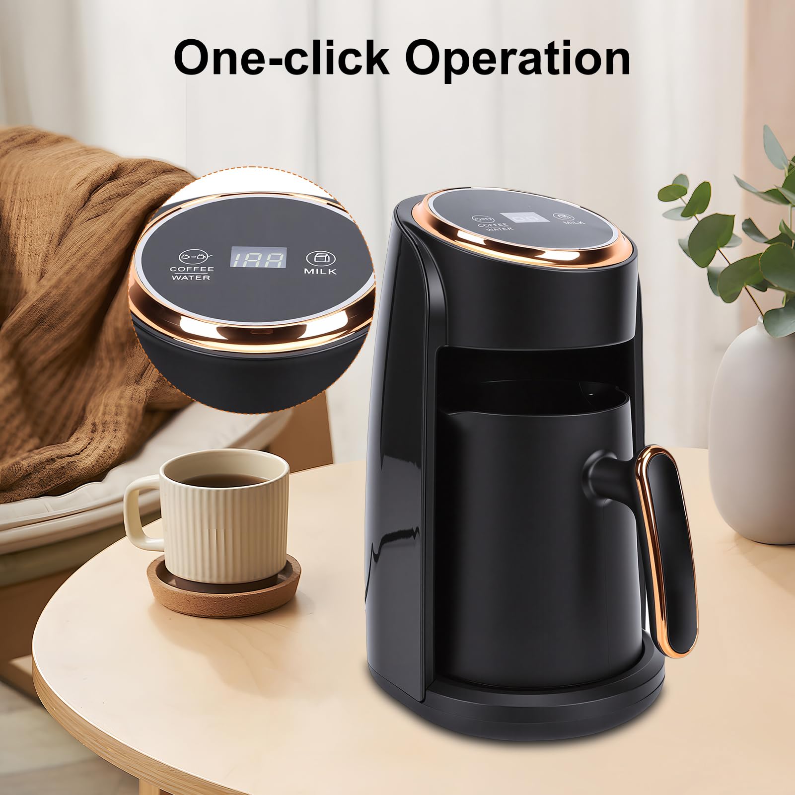 Cafetera Eléctrica para Café Griego, 600 W de Potencia de Vapor, Capacidad para 3-5 Tazas, Diseño Compacto, Depósito de 0,5 L, Espumador de Leche para Latte y Capuchino