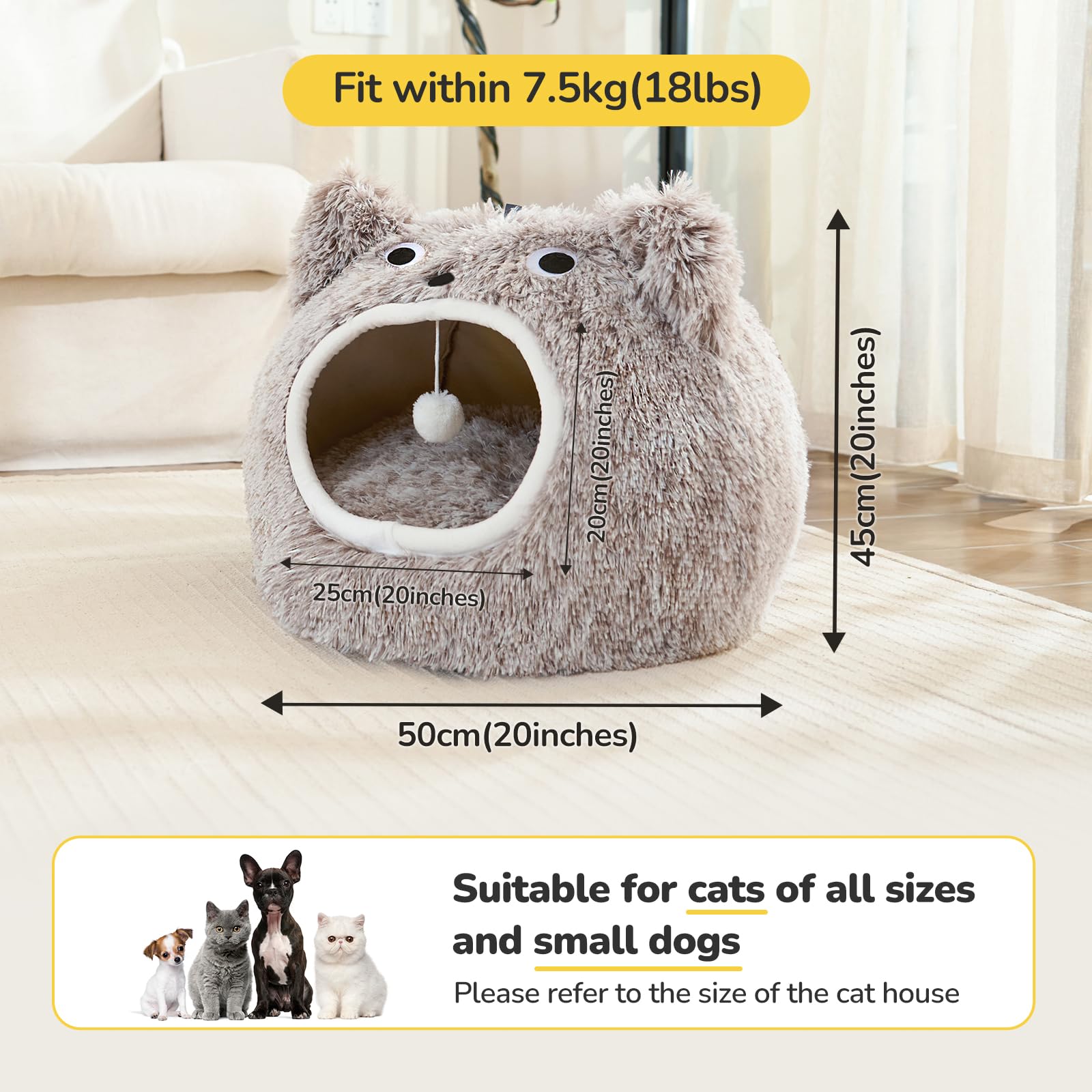 CATISM Cat Cave Bed - Washable Sleeping Place for Cats Plush Pet Cat Pillow House Cushion Fluffy Kitten Puppy Cuddly Bed Pet Bed - Image 4