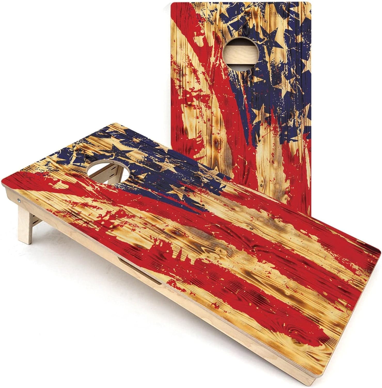 Skip's Garage Faded Burnt USA Flag Cornhole Boards - Includes (2) Boards (Resin Bags) + NO Additional Accessories
