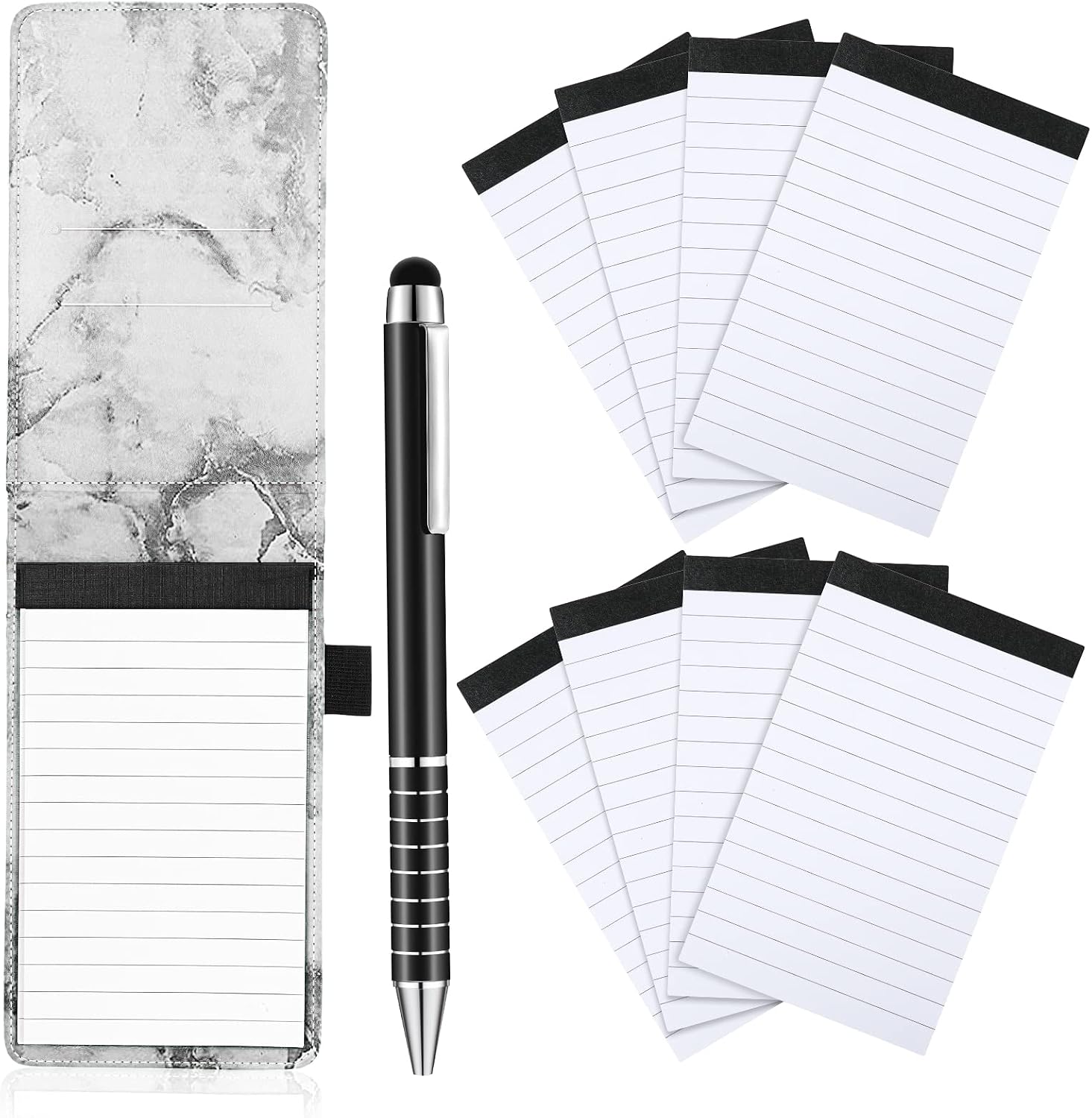 Outus 10 Pcs Mini Pocket Notepad Holder Set with Metal Pen,Marble Color