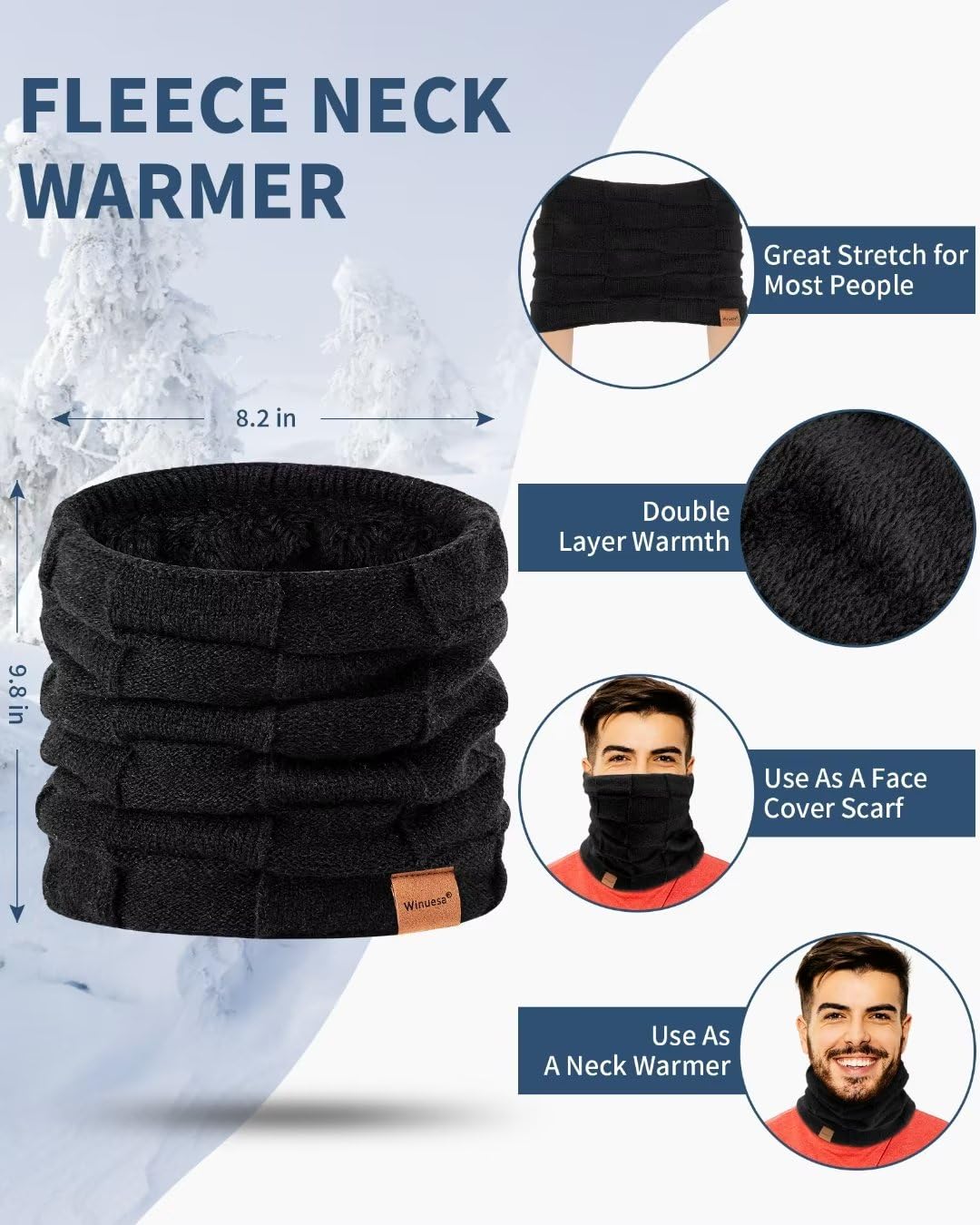 Set invernale da uomo, con cappello, sciarpa e guanti, foderati in pile termico, sciarpa e guanti touchscreen, set caldo 3 in 1