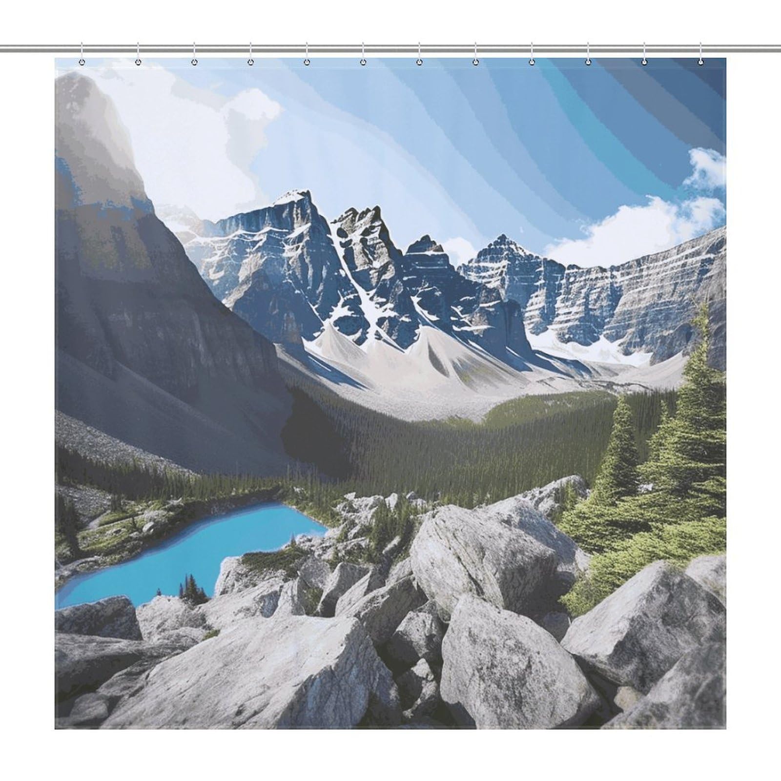 Rideau de douche 183x183 cm étanche avec 12 crochets motif montagne