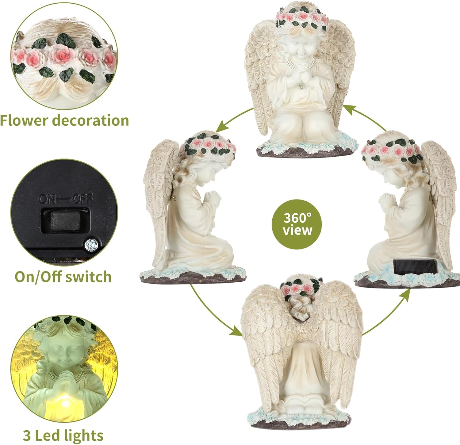 Angel Figurines, Outdoor Angel Statues for Garden, Solar Statues Outdoor Decorations for Patio Patio Lawn Yard Balcony, Garden Mom Gift - Image 3