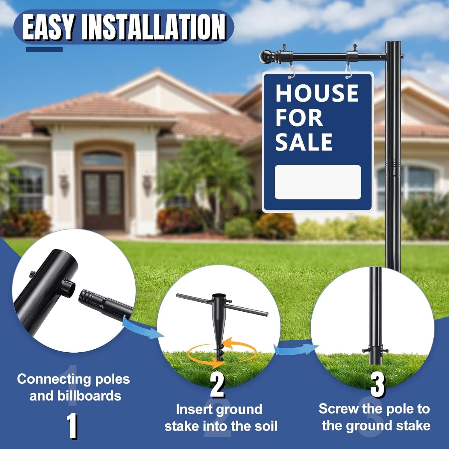 Real Estate Sign Posts,65-85 inch Sturdy Adjustable Commercial Realtor Home for Sale Hanging Ads for Yard Open House Outside Estate Sale Signs Realtor Sign(Not including billboards)