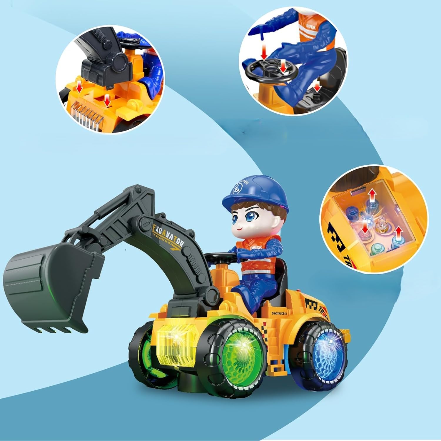 KRIREEN Excavator Super Toy, Construction Vehicle, LED Light, Automatically Runs Excavator Toy,Truck Model Construction Toys for Kids 3+ Years Old Boys and Girls, Best Gift for Kids, (Pack of 1) 3