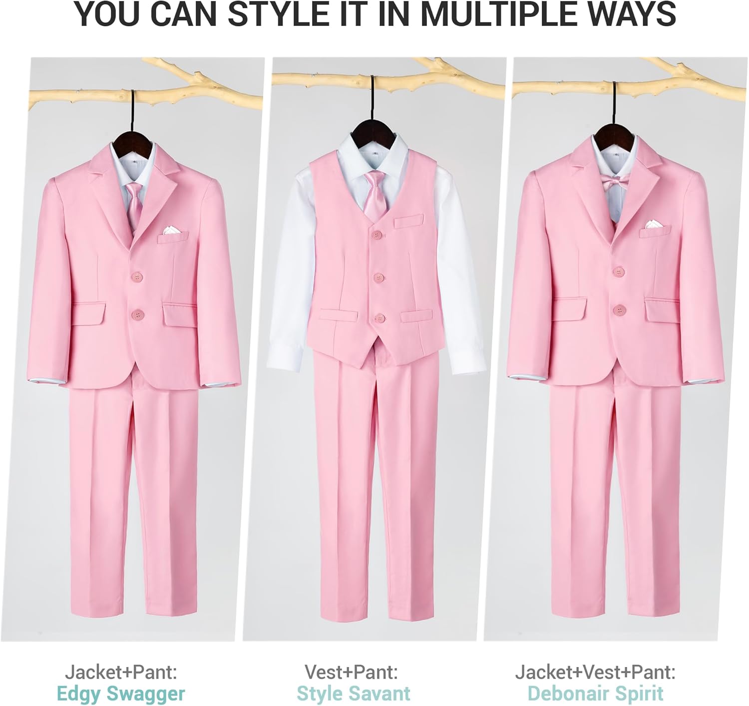 Boys Slim Fit Suit, Formal Tuxedo Dress Suit Set for Teenage Boy 5Pcs Toddler Suits... - Image 6