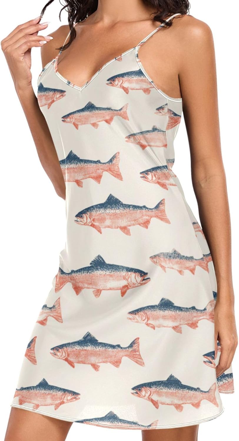 Fisyme Nightgowns for Women Satin Sleeveless Sleep Dress Chemise Night Gowns Sleepwear