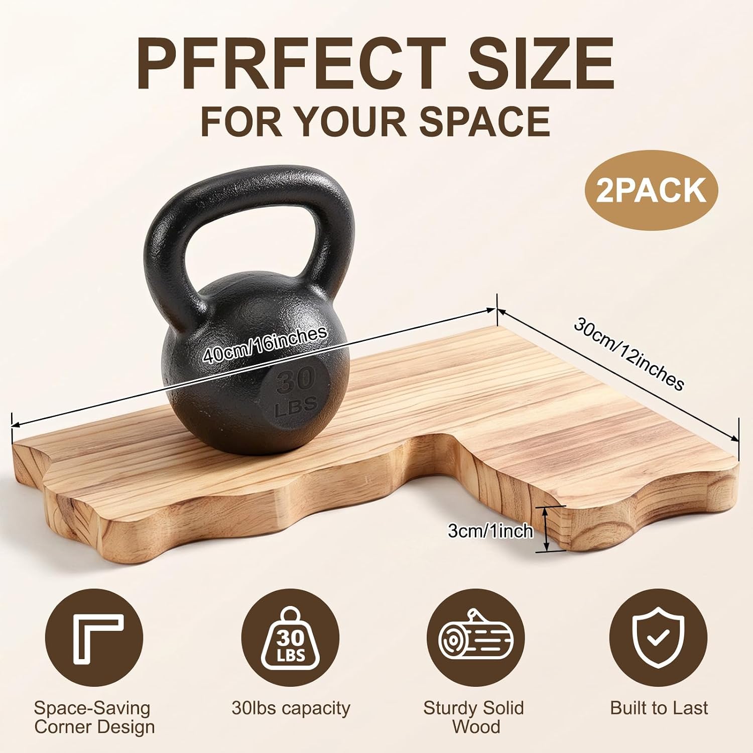 Sliner 2 Pack Solid Wood Corner Floating Shelves, 16 x 12 Inches, Irregular Edge Rustic Wall Mounted Corner Shelves for Bedroom, Living Room, Bathroom & Kitchen (Light Burnt,Wavy)
