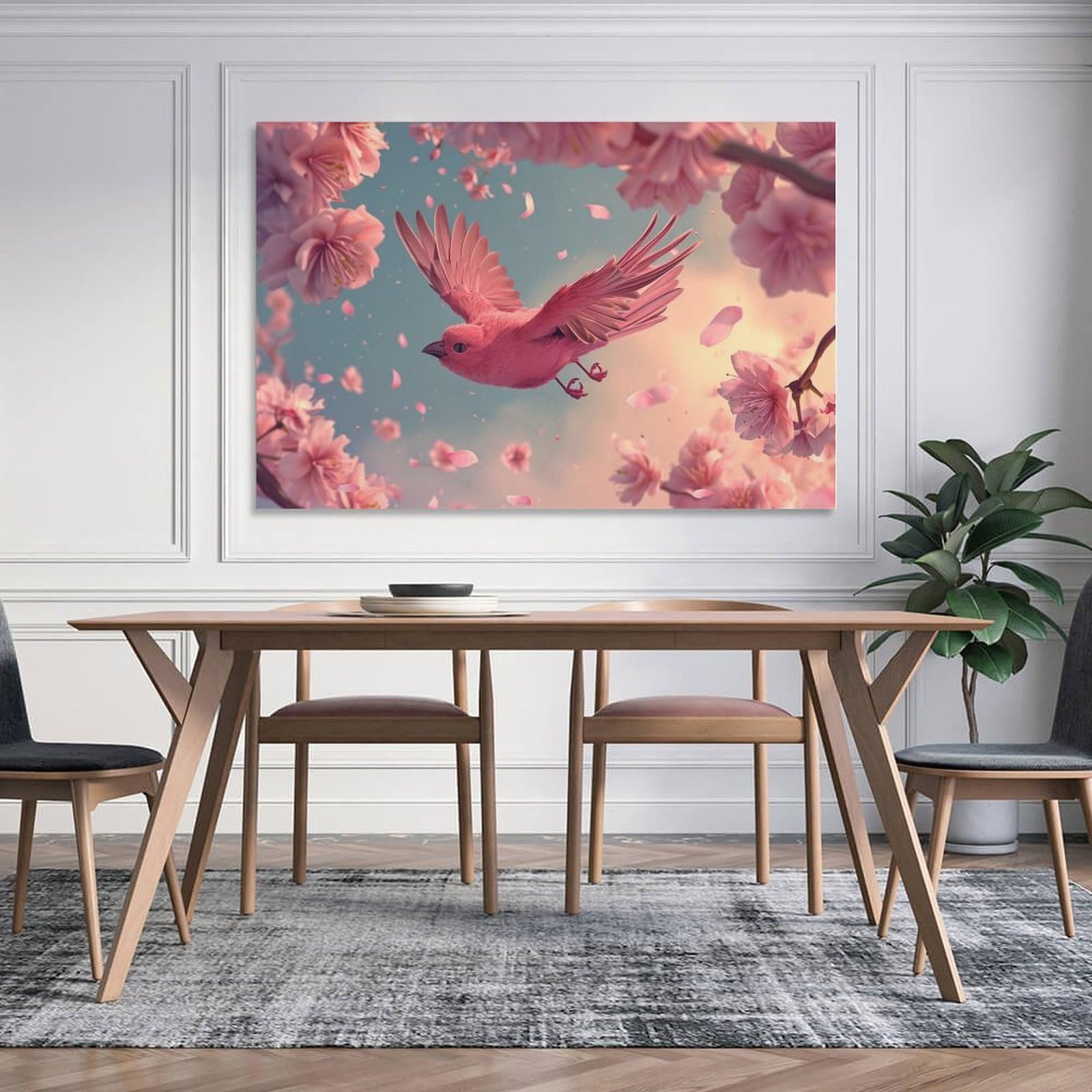 Amazon.co.jp: 絵画 ピンクの鳥と桜インテリア 絵画 かわいい面白い