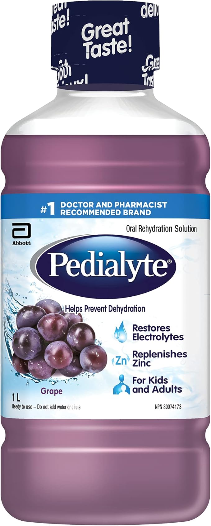 Pedialyte® Solution de réhydratation orale électrolyte, raisin, flacon de 1 l Amazon.ca