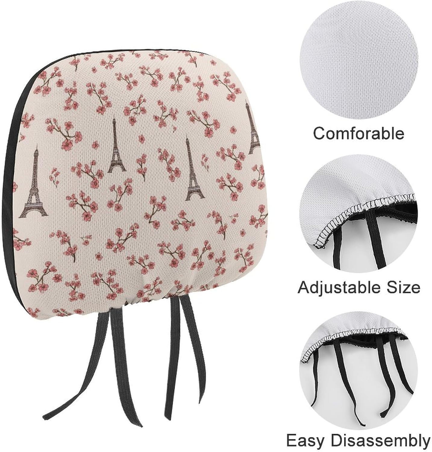 Eiffel Tower Floral Fashion Car Headrest Cover Novelty Elastic Seat Rest Covers for SUV Truck Sedan image 3