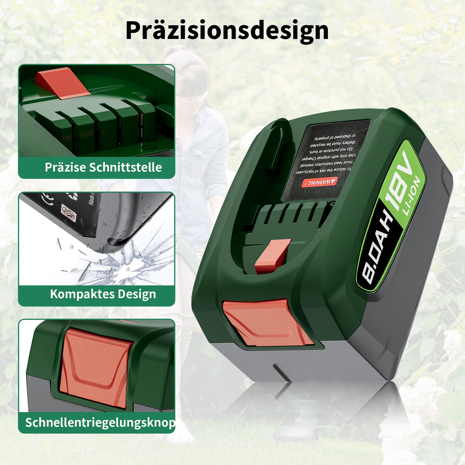2 X 8000mAh für Bosch Akku 18V, Ersatzakku für Bosch PBA 18 Volt Akku | Hochkapazitäts Li-ion Akku für Bosch PBA,Kompatibel mit Gardena, Green Haus und Gartensystem(Nicht für Unlimited Staubsauger)