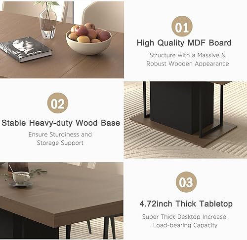 Miniatura 4 de Juego de mesa de comedor extensible para mesa de cocina extensible de 4, 5 piezas y 4 sillas de almacenamiento ocultas de lino tapizadas de madera