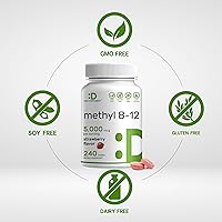 Vista 5 de DEAL SUPPLEMENT Methyl B-12 Vitamins 5000 mcg, 240 Chewable Tablets Active Form - Strawberry Flavored - Energy Support & Brain Health Function