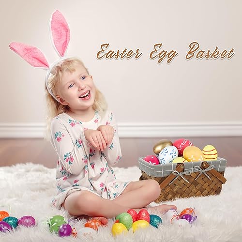 Miniatura 4 de Woodchip - Cesta de picnic con asas plegables individuales, cesta de huevos de Pascua tejida a mano y cesta de caramelo, cesta de almacenamiento de