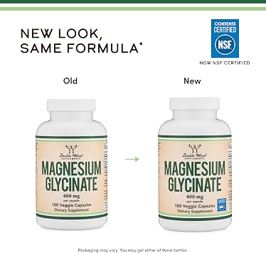 Magnesium Glycinate 400mg | 180 Capsules | Sleep, Muscle, Heart Support | Vegan, Third Party Tested, Gluten Free, Non-GMO, by Double Wood Supplements