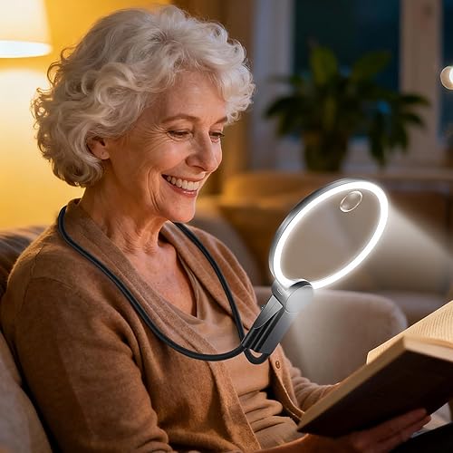 2500mAh Magnifying Glass with Light, Upgrade LCD Display Screen 5X/10X Lighted Magnifier for Seniors & Low Vision, Hands Free Magnifier for Reading, Knitting, Cross Stitch & Crafts