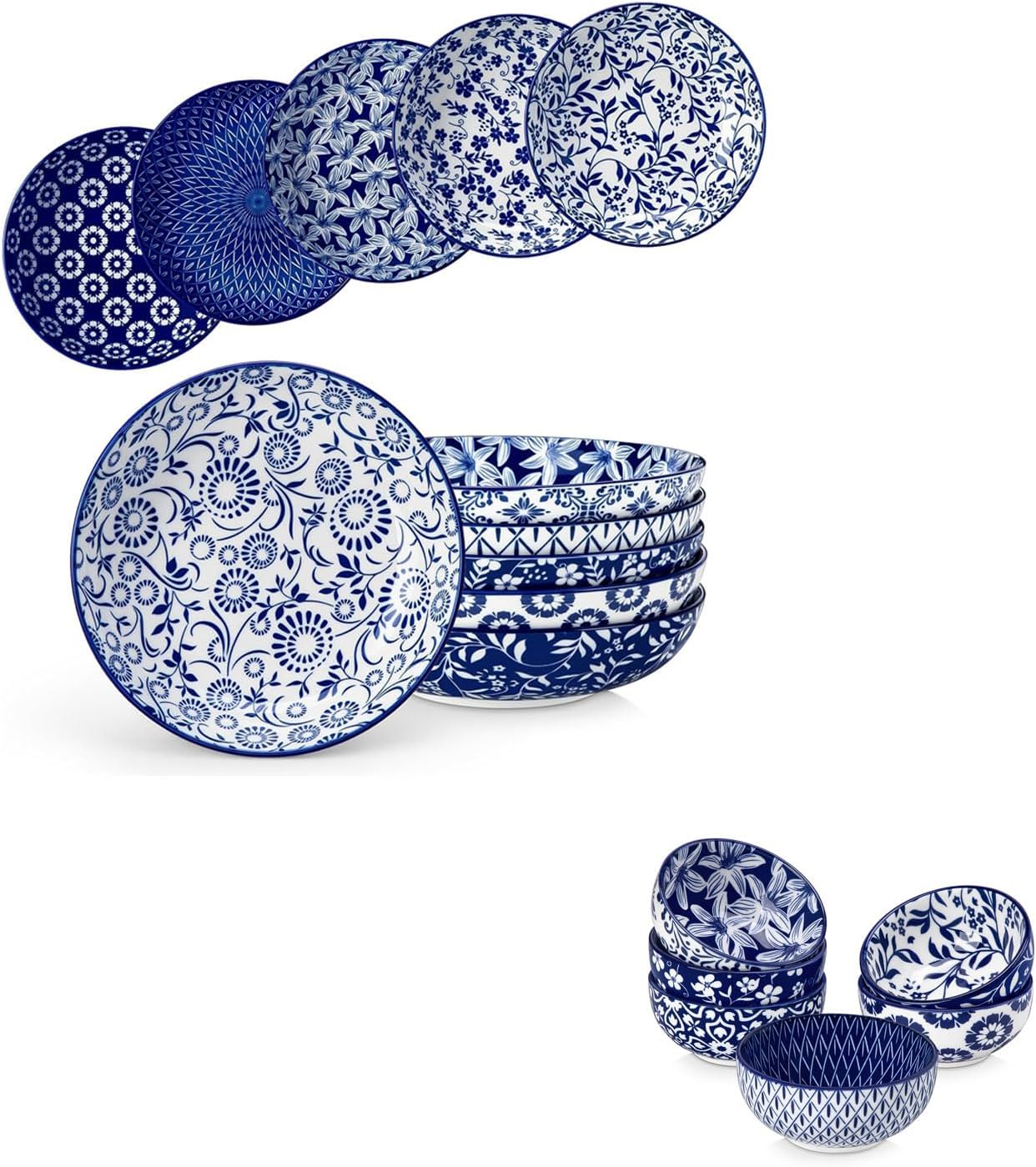 vancasso Selene 8.5" Pasta Bowls Set of 6 Bundles 2.7 Oz Mini Dipping Bowls Set of 6