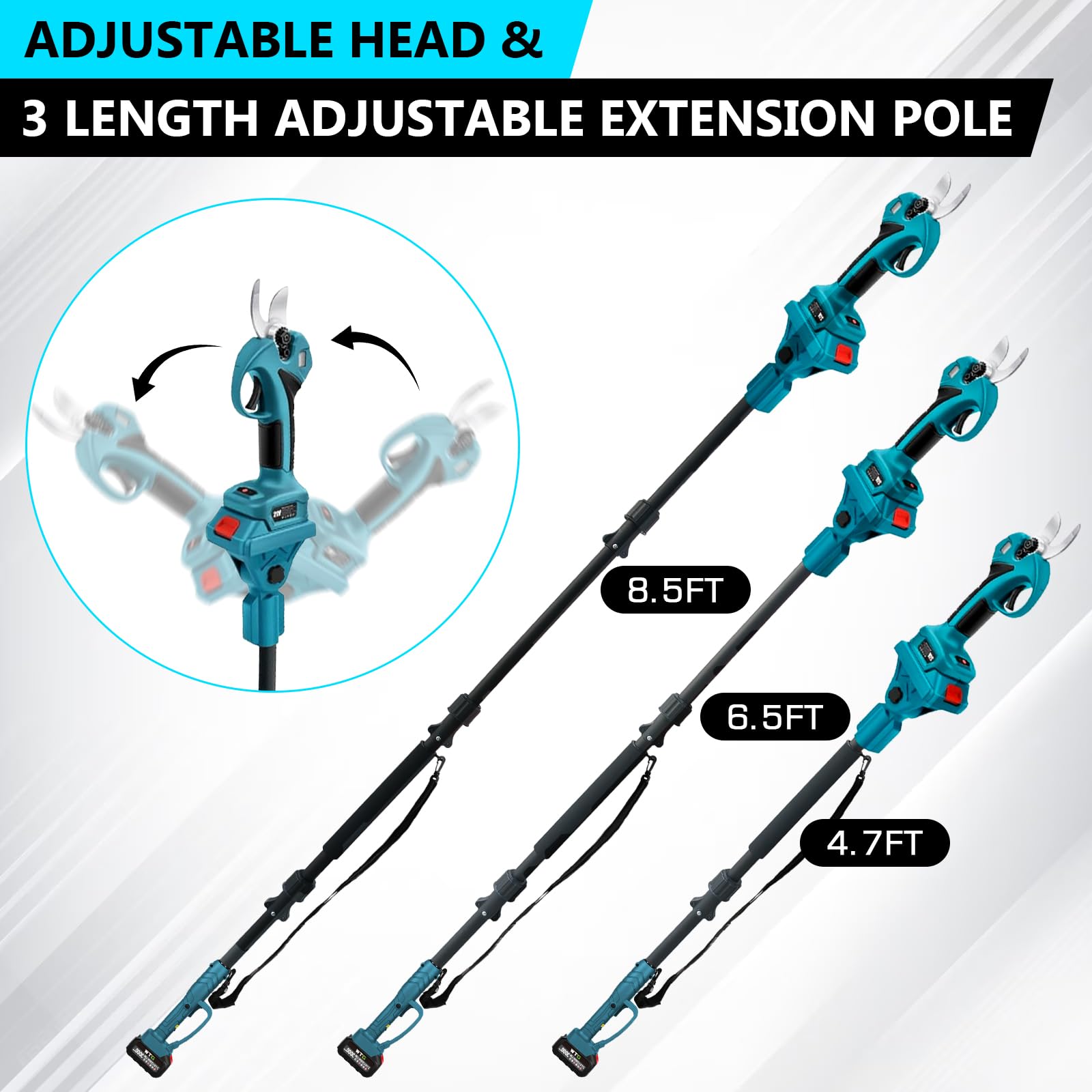 Accu takkenschaar telescoop voor Makita 18V accu (zonder batterij), 55 mm snijopening, elektrische snoeischaar met telescoopstang voor boom en bloem, borstelloze snoeischaar met lcd-display